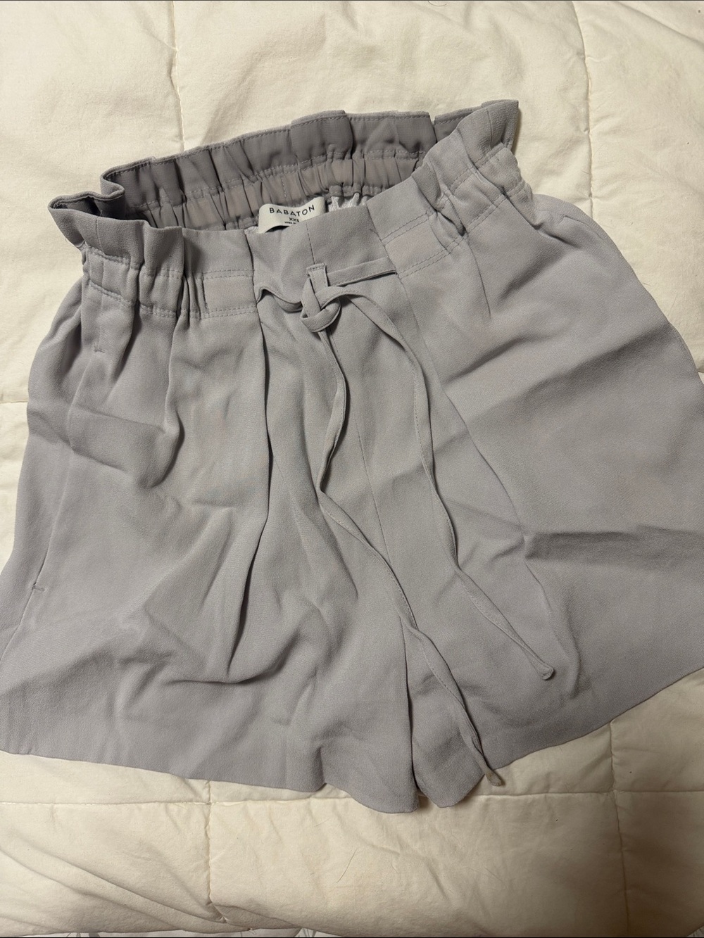 Babaton Paperbag Waist High-Rise Shorts in Light Gray